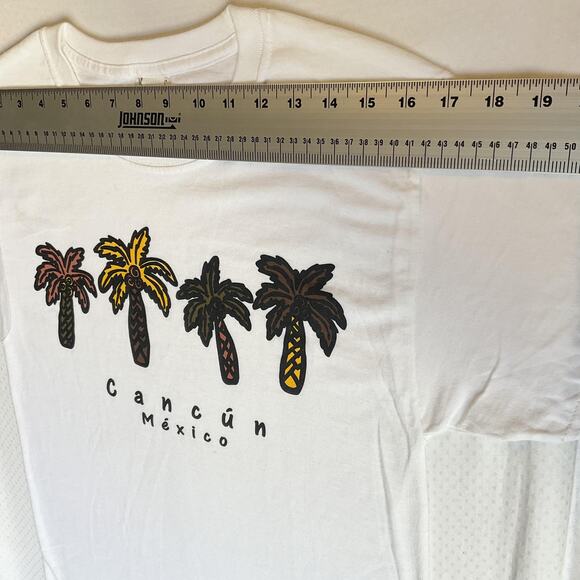 M&O Gold Men Shirt S White Graphic Print Palm Trees Cancun Mexico Short Sleeve - Picture 5 of 8
